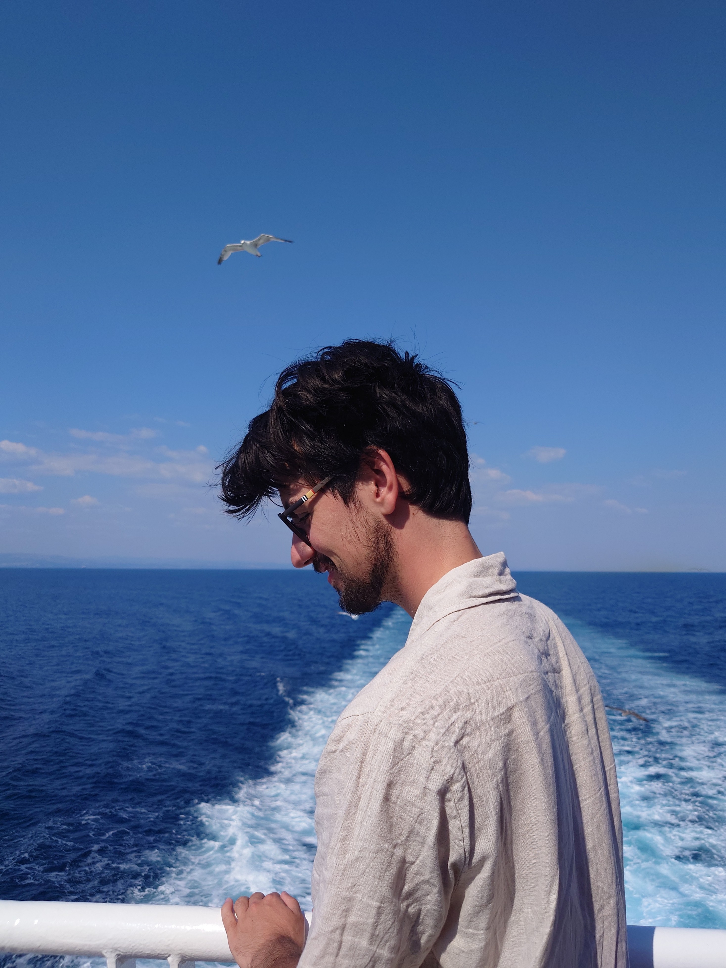 Angelos Mengoudis on a boat at sea